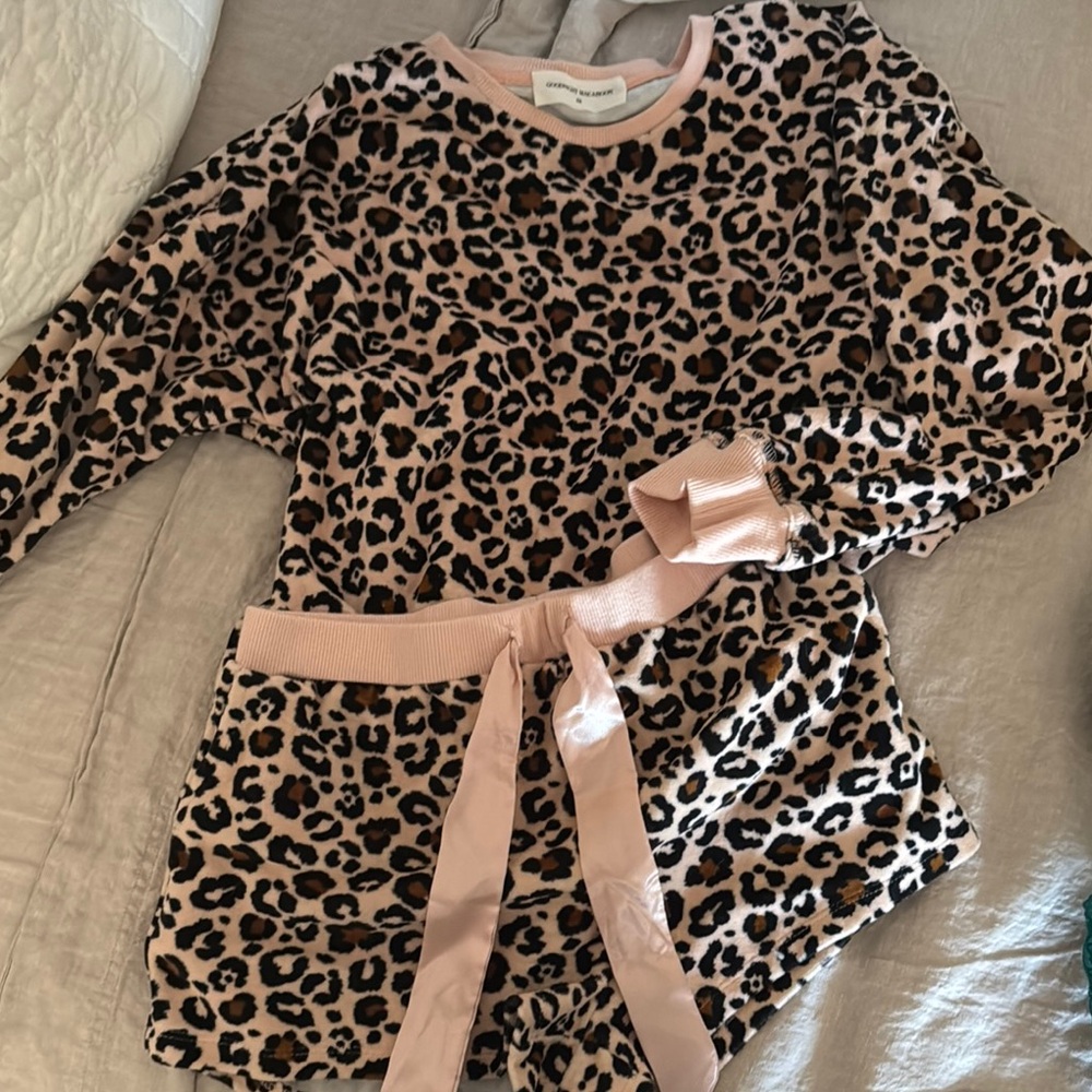 Goodnight Macaroon Pink and Brown Leopard Kids Pajama Set